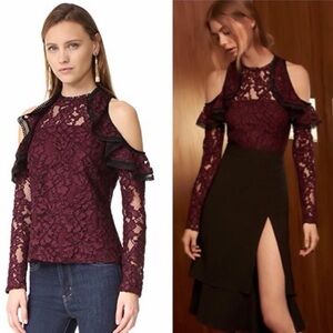 Alexis Women's Millie Cold Shoulder Lace Blouse‎ Red Black Large